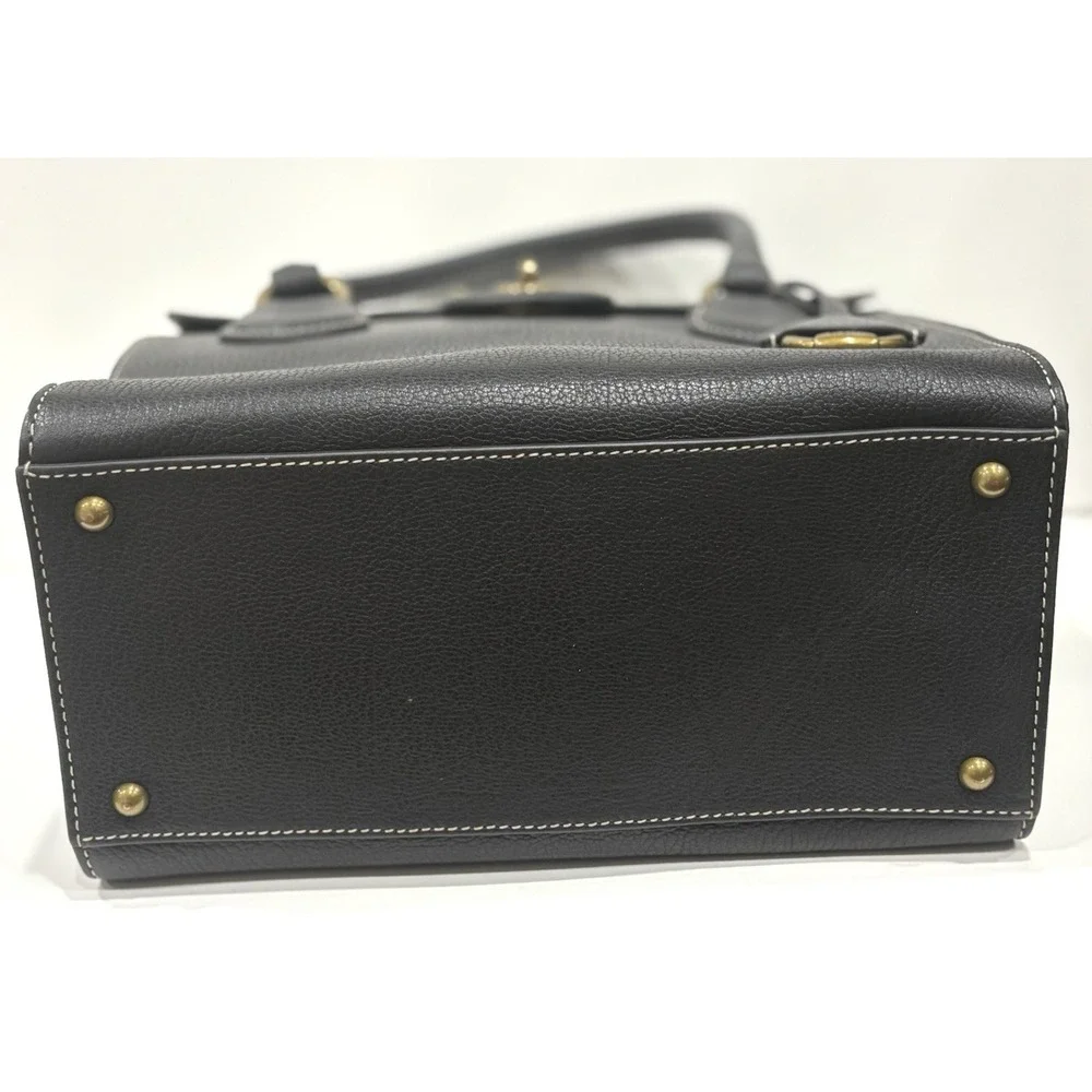 Lauren Ralph Lauren Black Pebbled Satchel Handbag Turn Lock Top Handle Bag